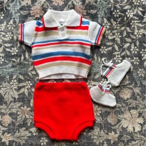 Striped Kids Matching Set with Red Shorts